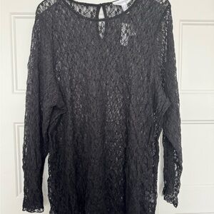 Addition Elle Black Long Sleeve Blouse with Round Neckline